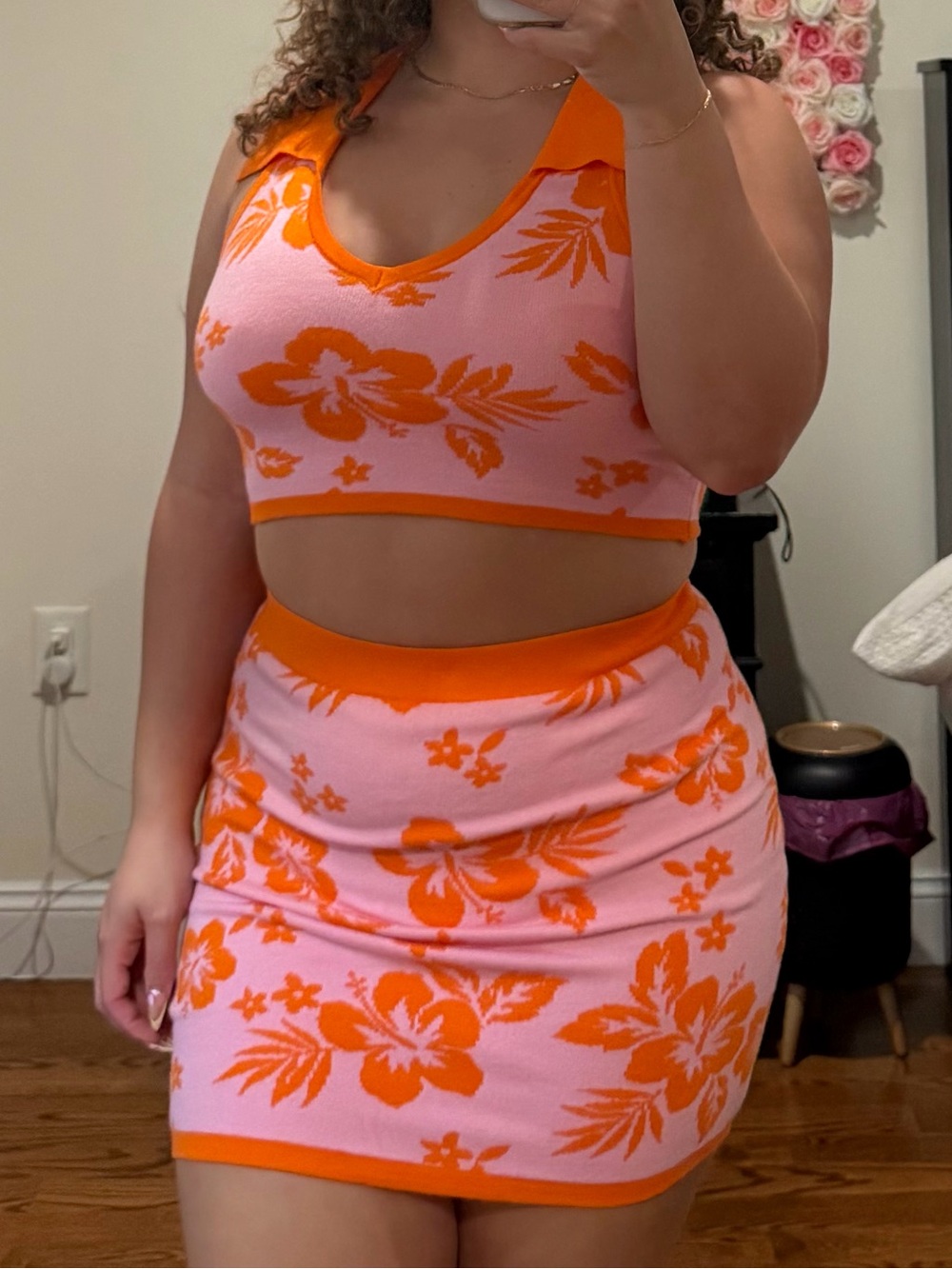 Wild Fable Pink Tropical Skirt Set